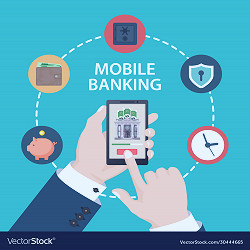 Mobile banking concept in flat Royalty Free Vector Image